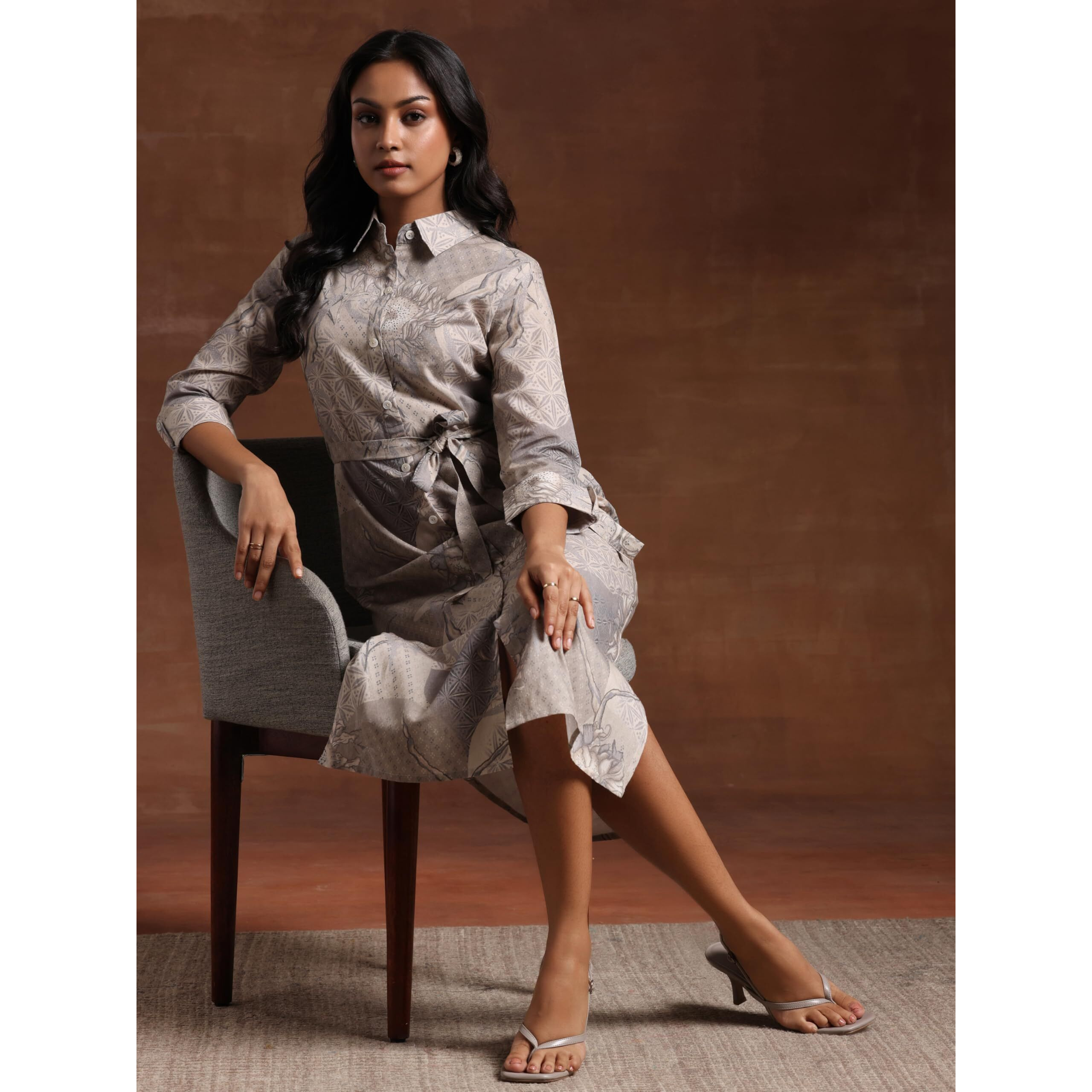 Libas Women's Linen Shirt Midi Dress (37182_Off White