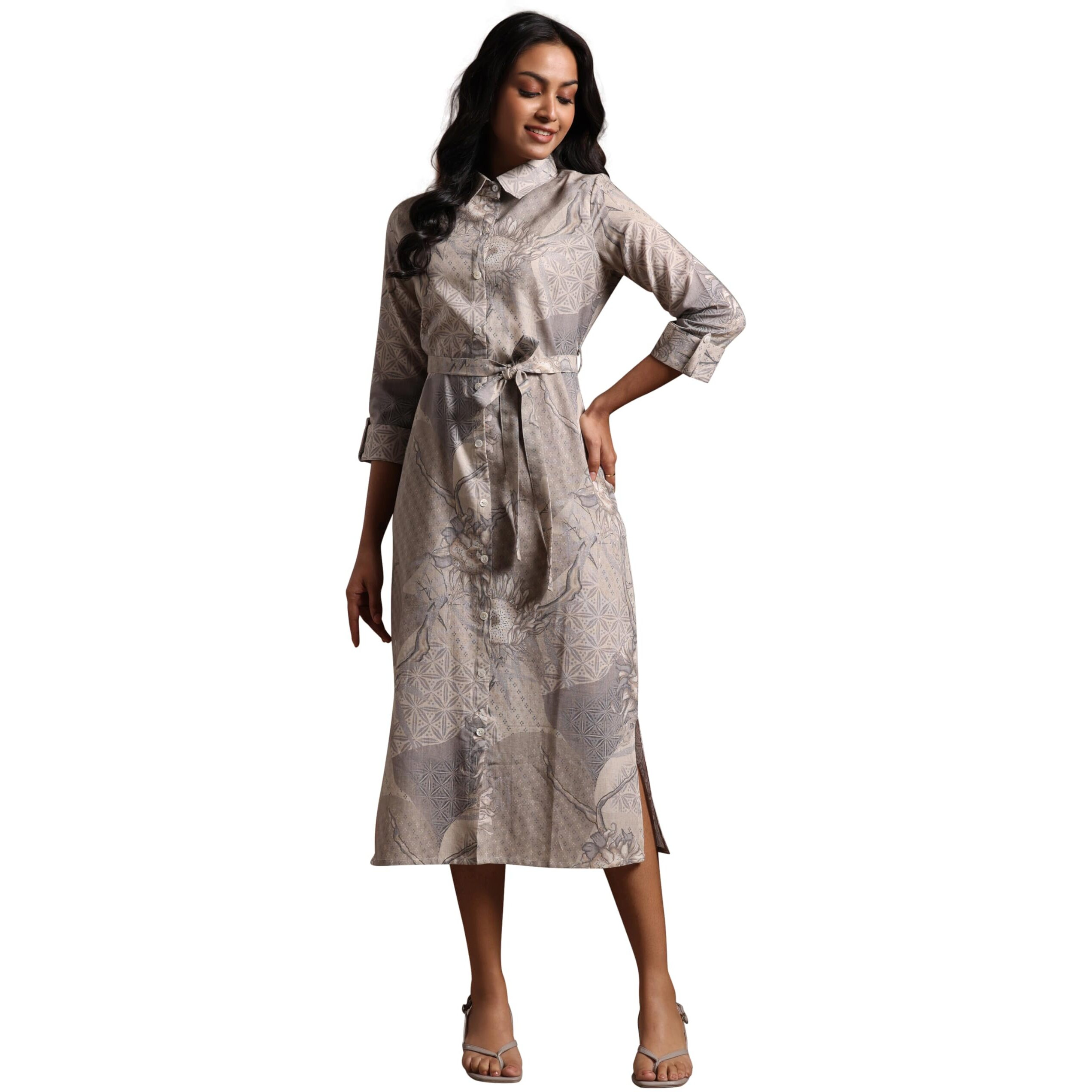 Libas Women's Linen Shirt Midi Dress (37182_Off White