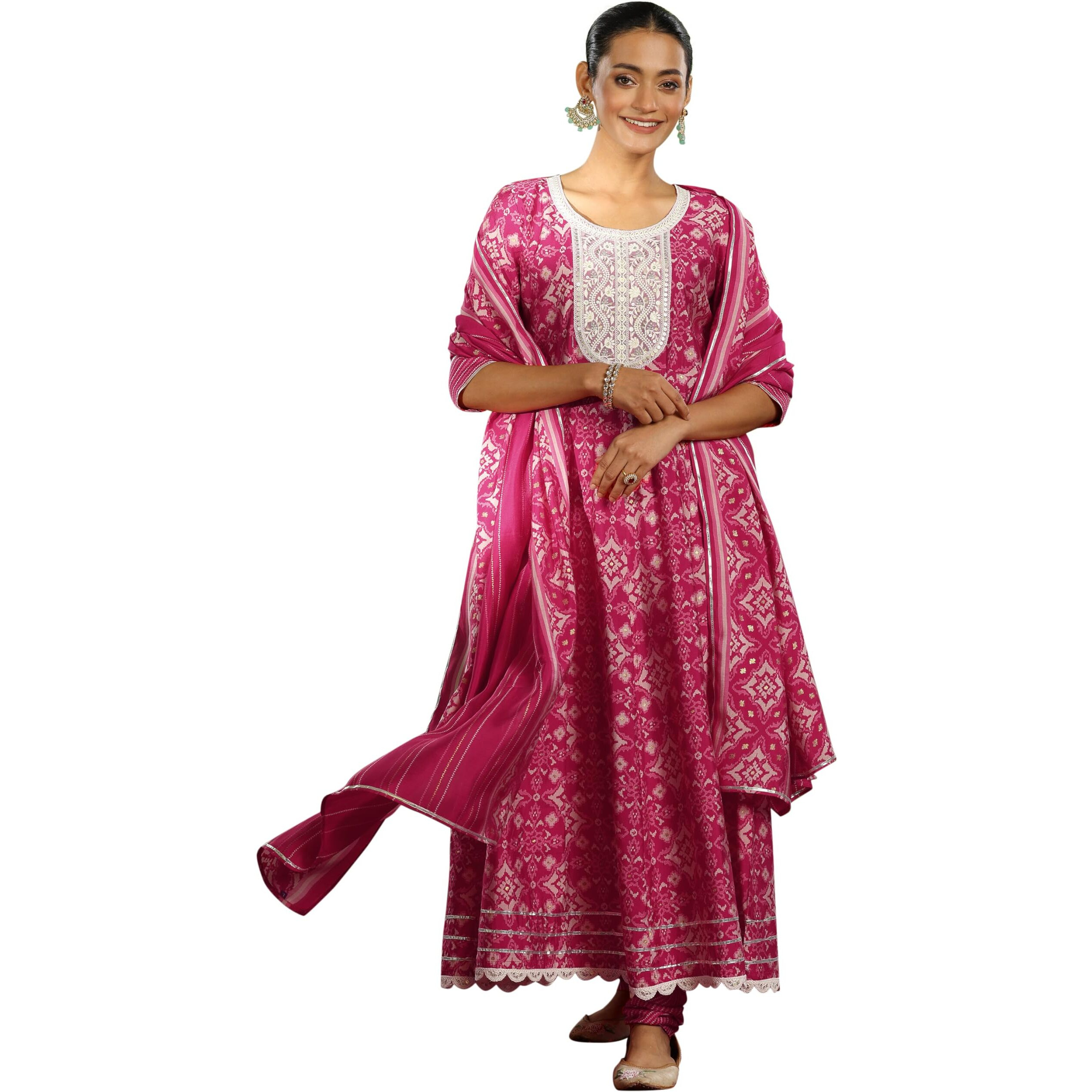 Libas Women Silk Blend Printed Kurta Set (35880_Pink_Xs)