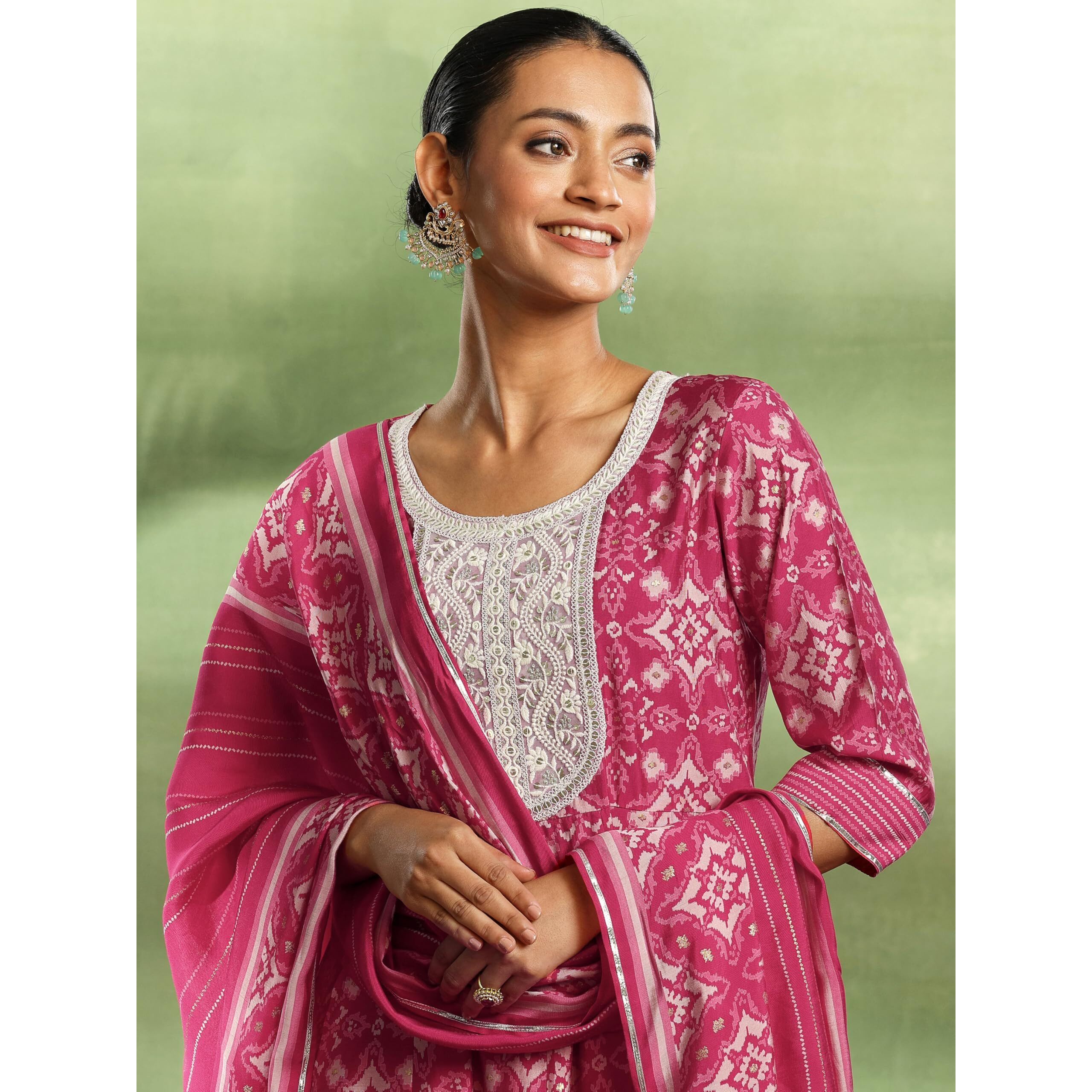 Libas Women Silk Blend Printed Kurta Set (35880_Pink_Xs)