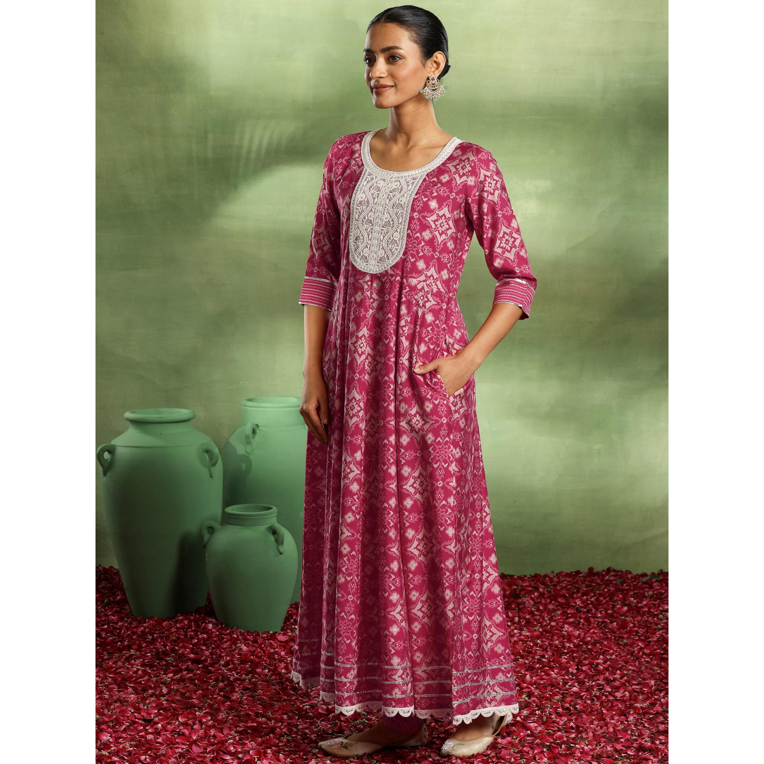 Libas Women Silk Blend Printed Kurta Set (35880_Pink_Xs)