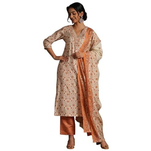Libas Women's Silk Blend Kurta Set (35888_Orange