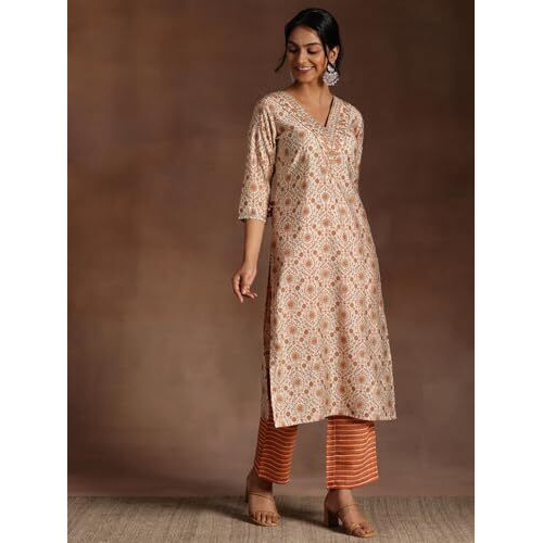 Libas Women's Silk Blend Kurta Set (35888_Orange