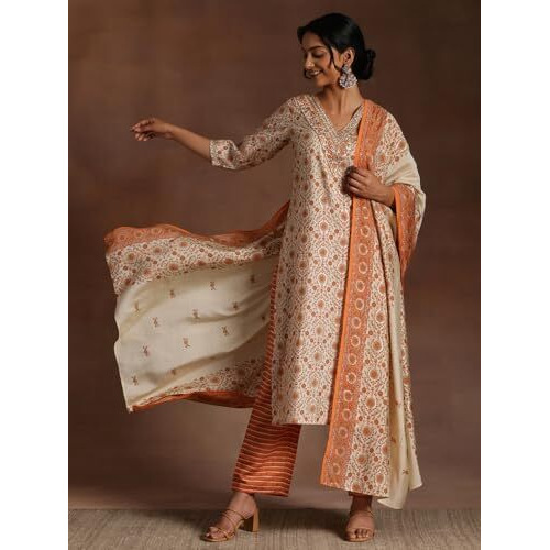 Libas Women's Silk Blend Kurta Set (35888_Orange