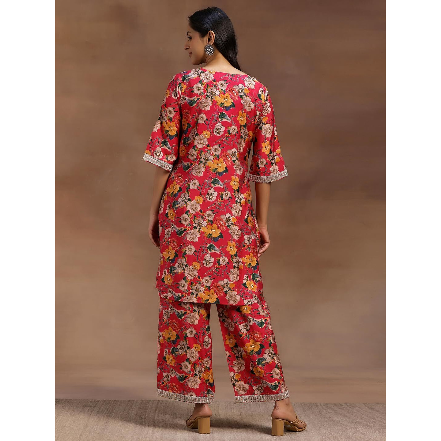 Libas Women Silk Blend Printed Co-Ord Set (35901, Pink, Xs