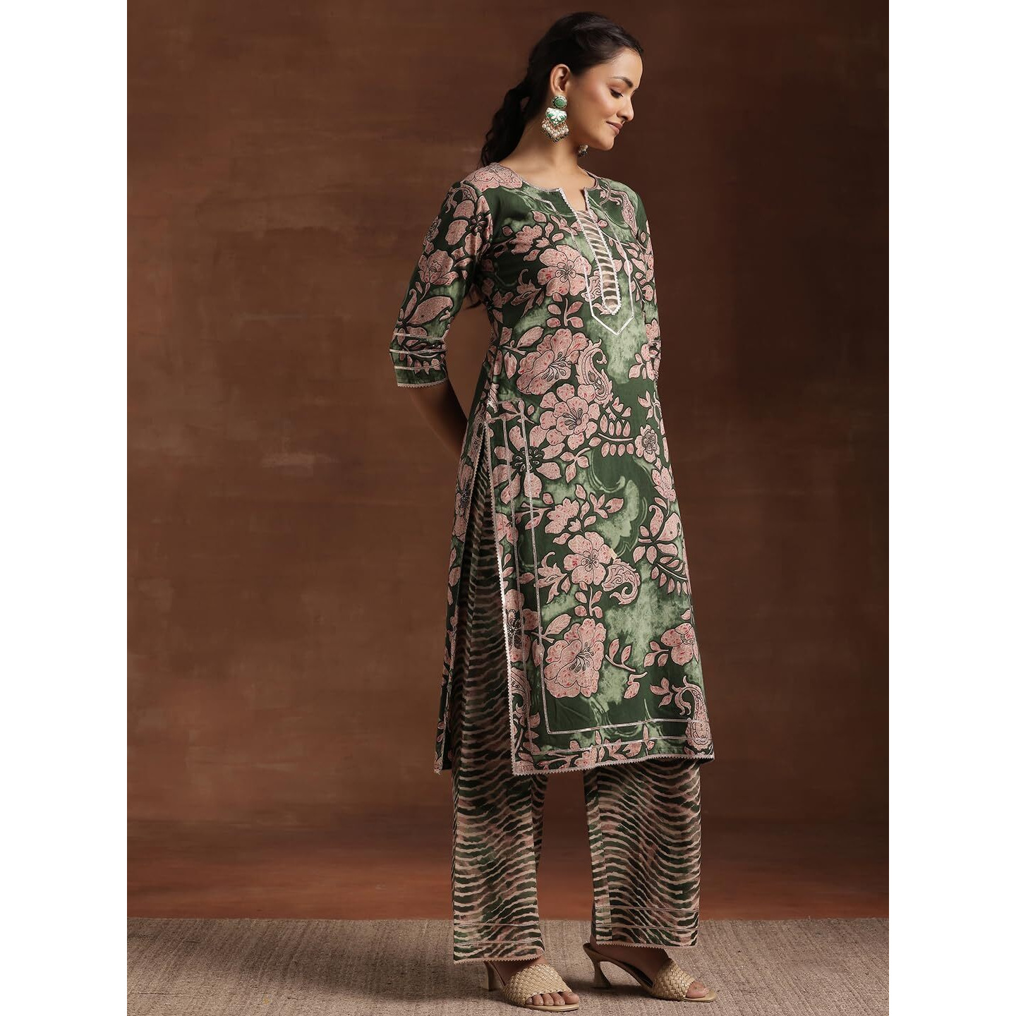 Libas Womens Printed Cotton Straight Kurta With Palazzos And Dupatta