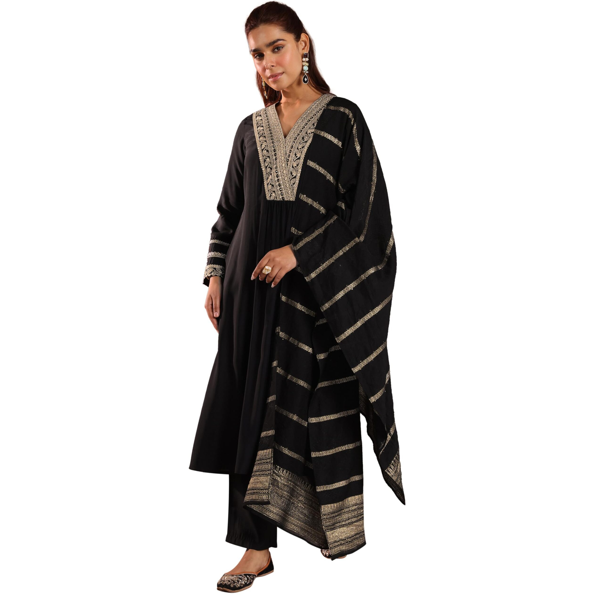 Libas Women's Silk Blend Yoke Design Kurta Set (Gs894 Black