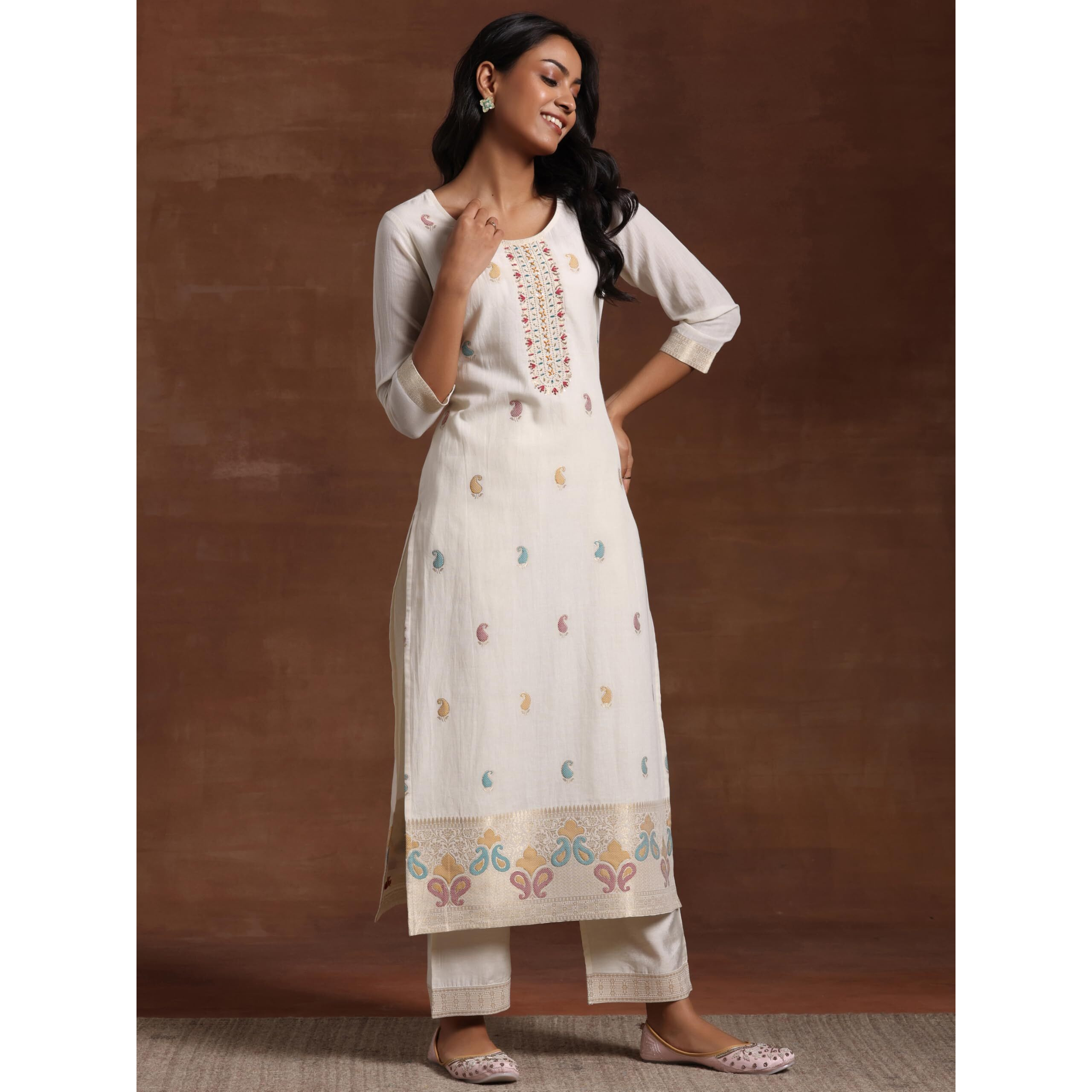 Libas Women's Linen Kurta Set (27817_Off White
