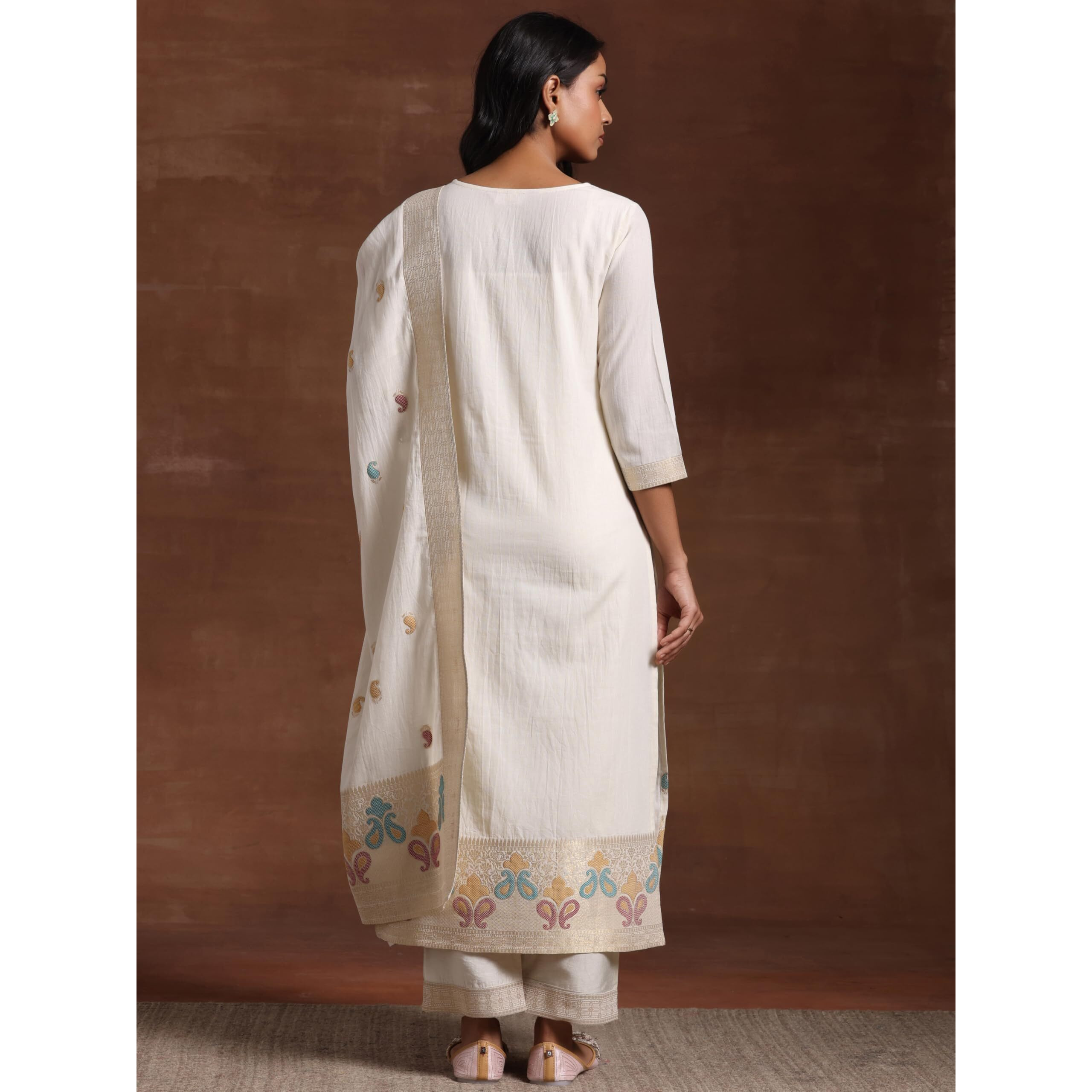 Libas Women's Linen Kurta Set (27817_Off White