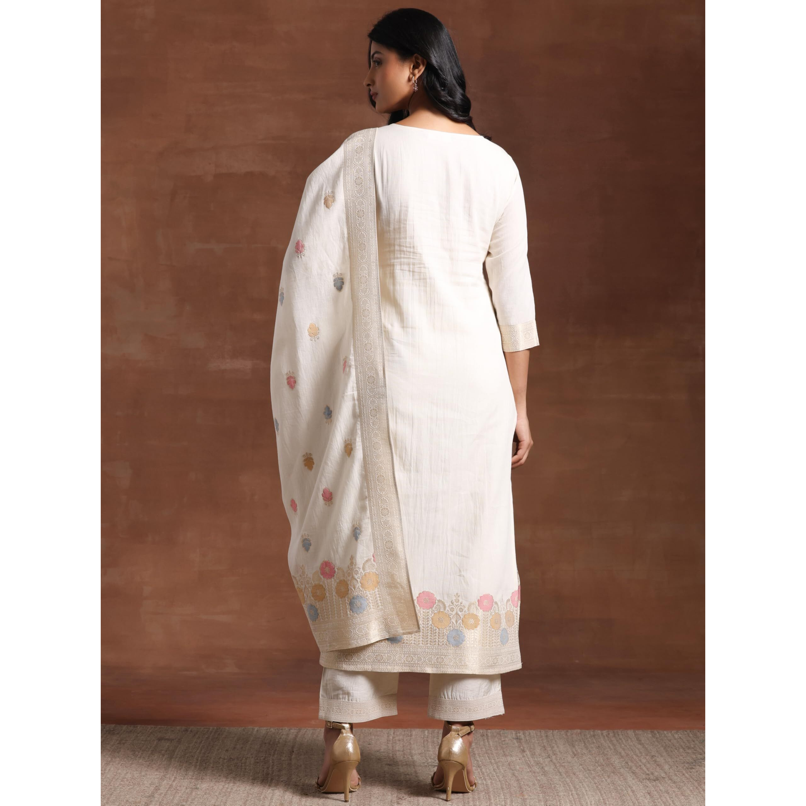 Libas Women's Linen Kurta Set (27819_Off White