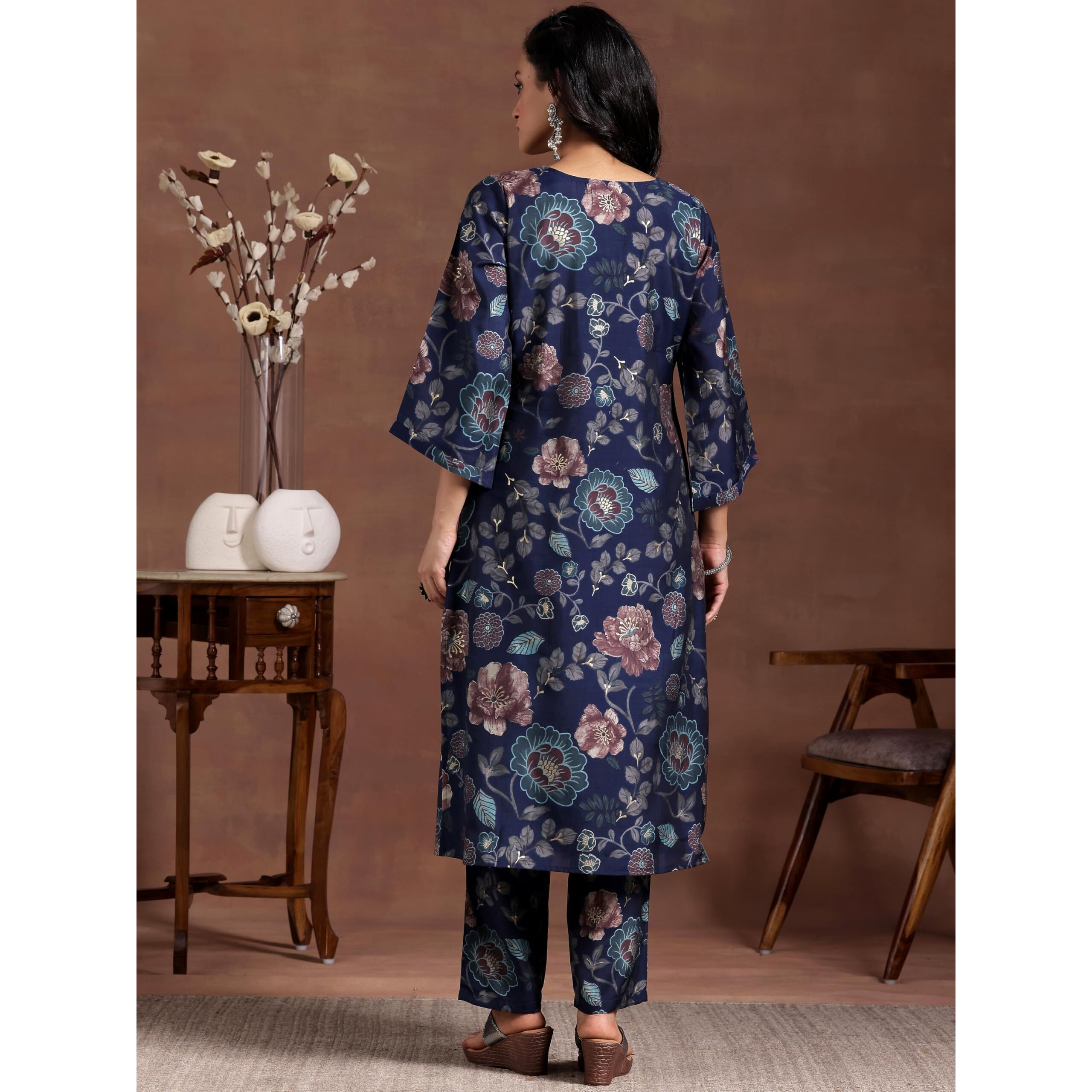 Libas Women's Silk Blend Printed Co-Ords (27798_Blue