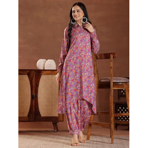 Libas Women's Printed Co-Ords (27801_Purple Xl)