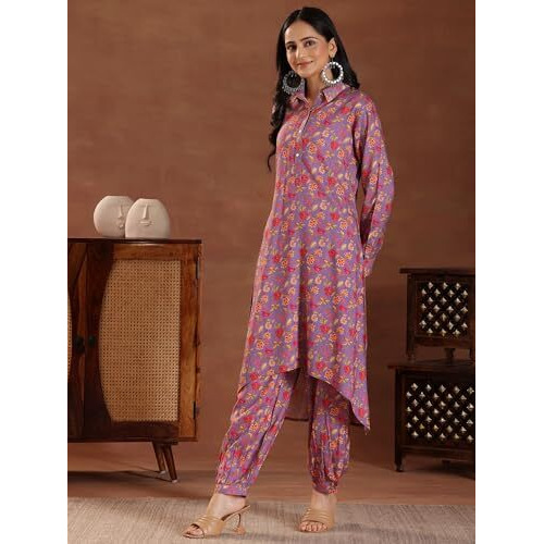 Libas Women's Printed Co-Ords (27801_Purple Xl)