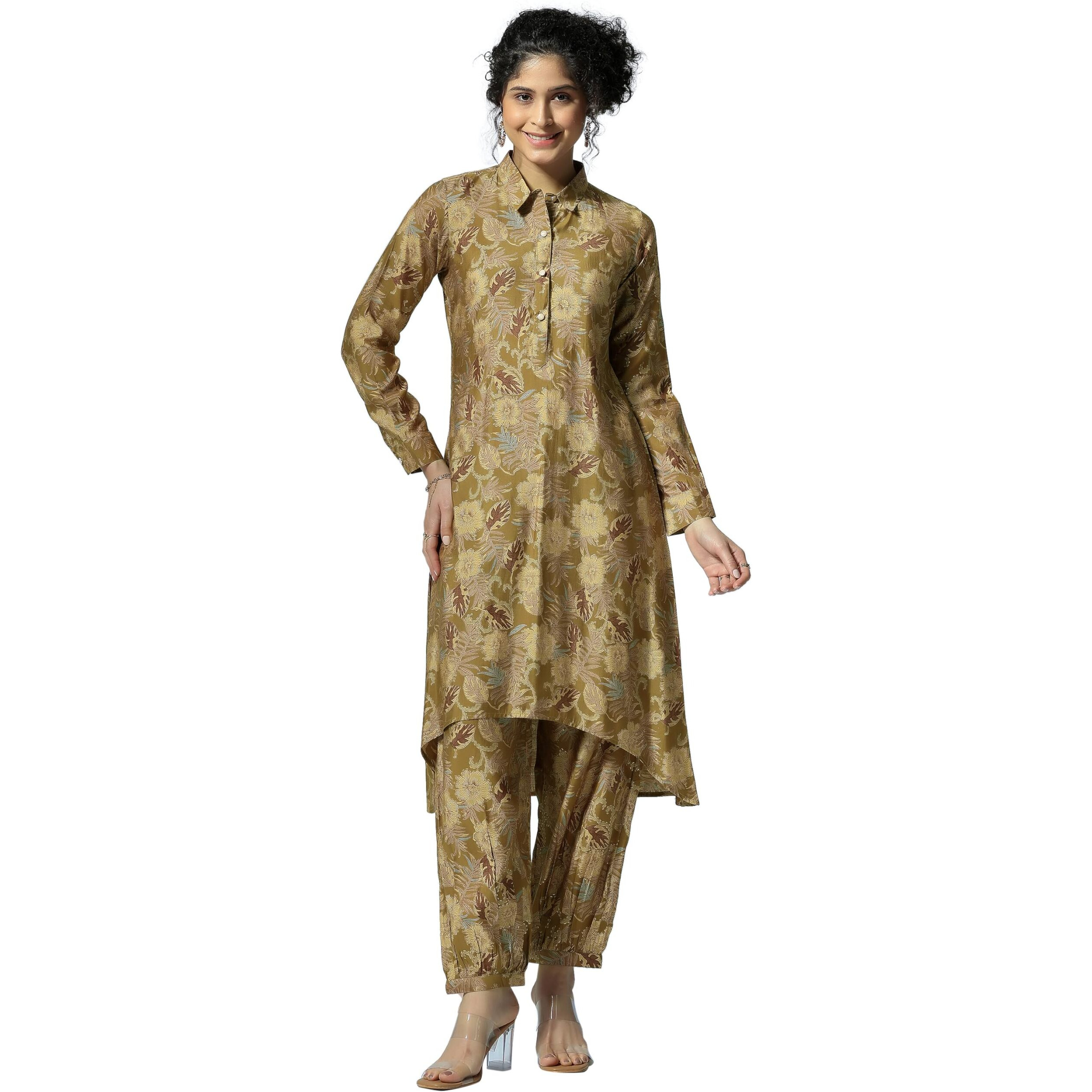 Libas Women's Silk Blend Co-Ords (27802_Olive_M)