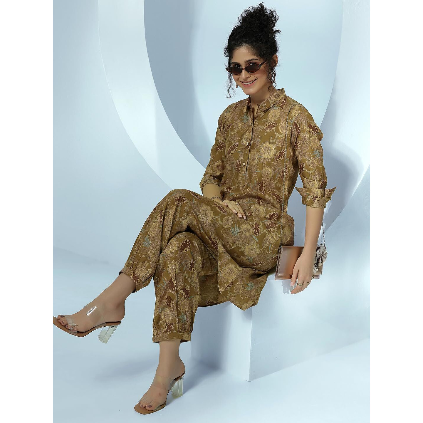 Libas Women's Silk Blend Co-Ords (27802_Olive_M)