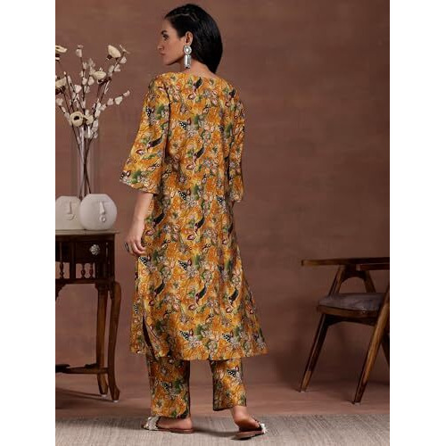Libas Women's Silk Blend Printed Co-Ords (27808_Mustard