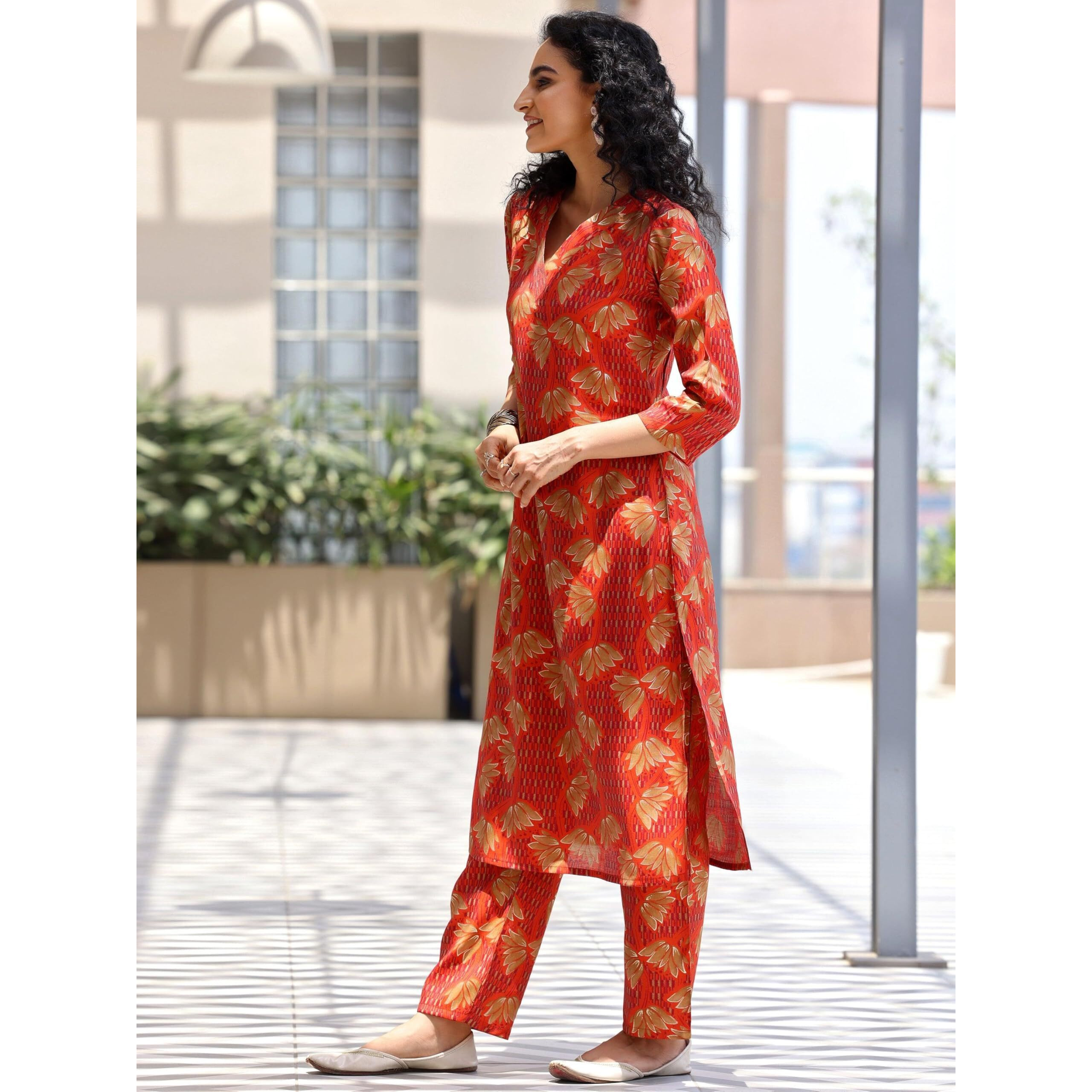 Libas Women's Silk Blend Co-Ords (27809_Orange
