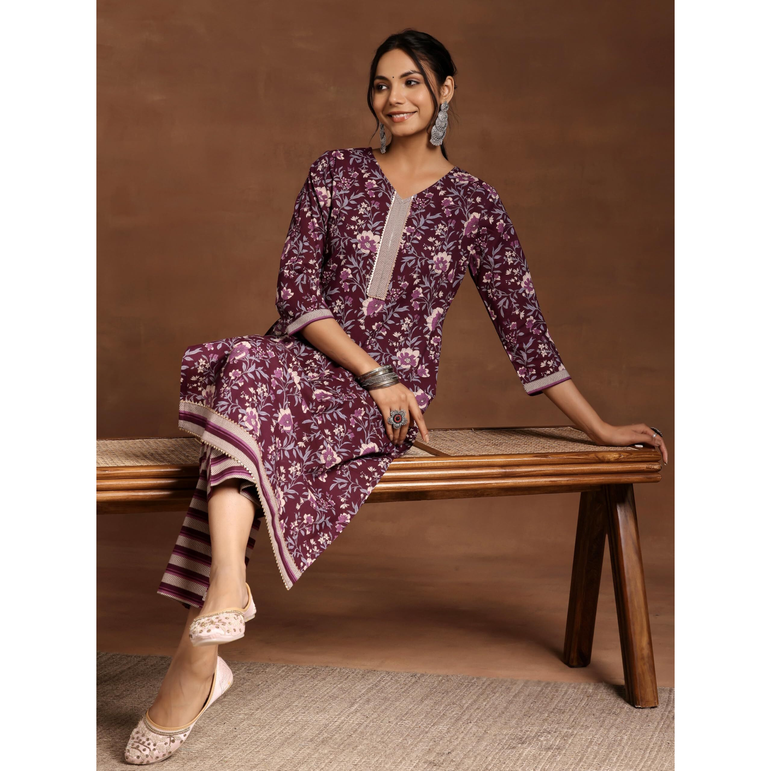 Libas Womens Printed Cotton Straight Kurta With Trousers