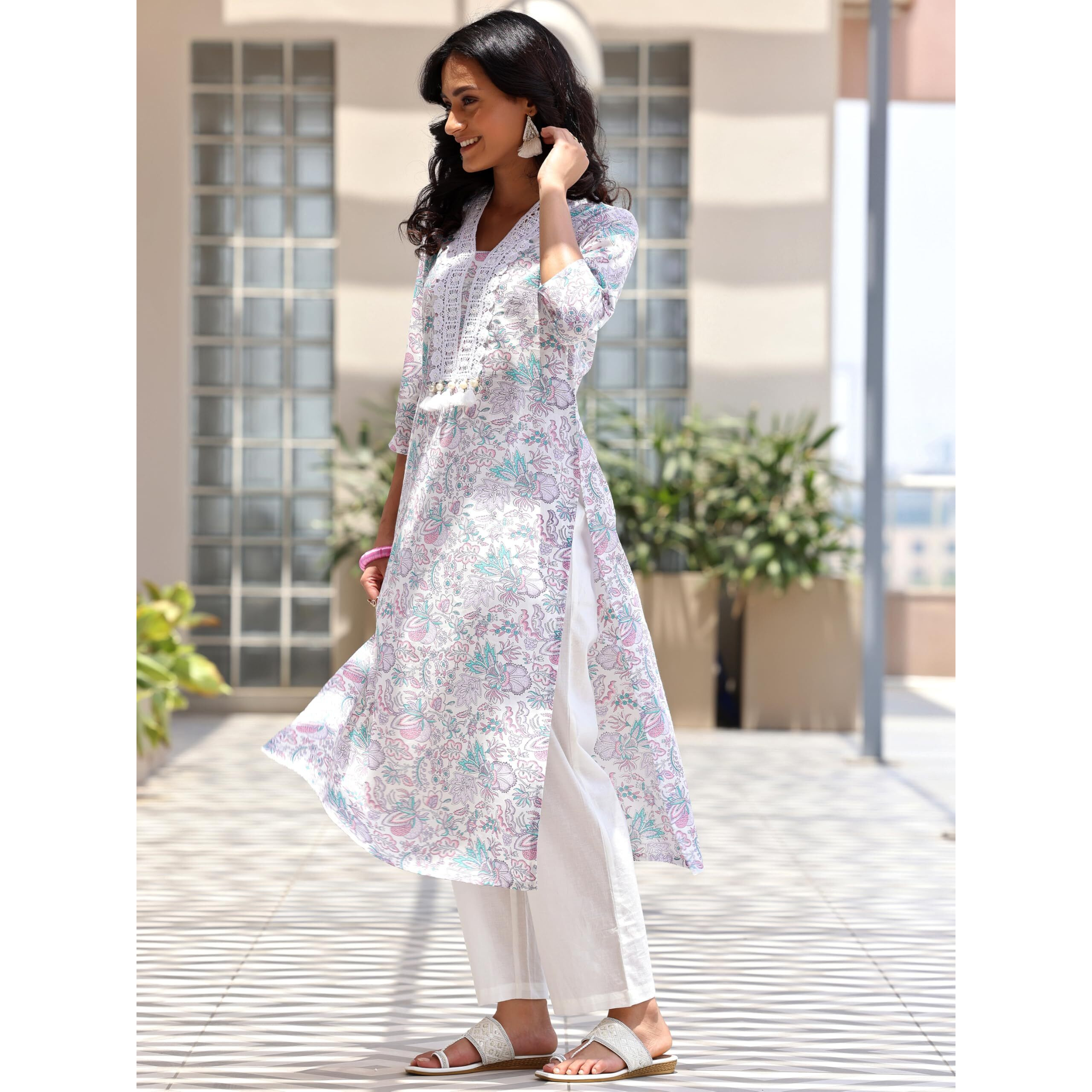 Libas Womens Printed Cotton Straight Kurta With Trousers And Dupatta