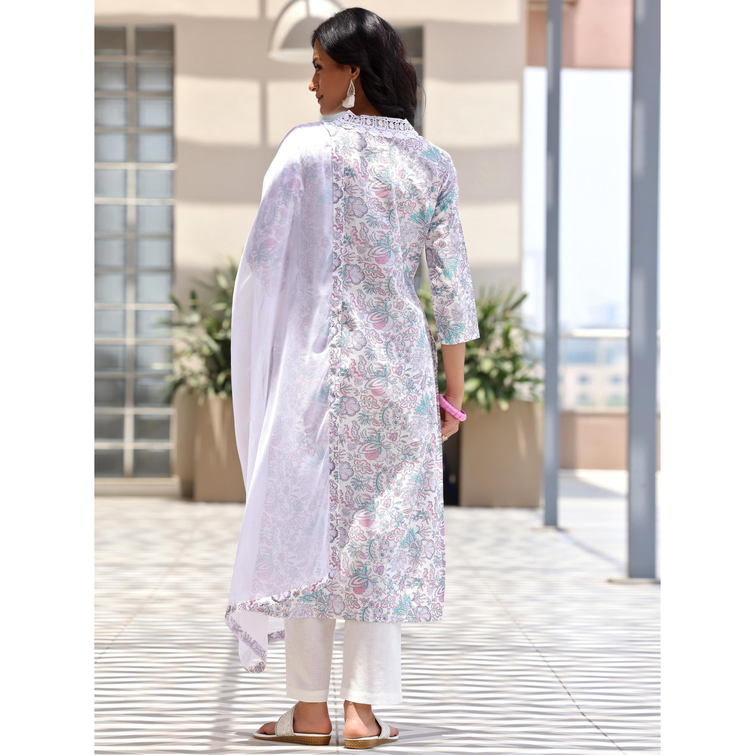 Libas Womens Printed Cotton Straight Kurta With Trousers And Dupatta