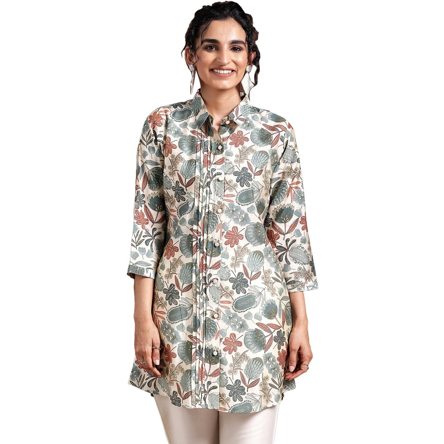 Libas Women's Silk Blend Printed Straight Kurtis (37204_Beige