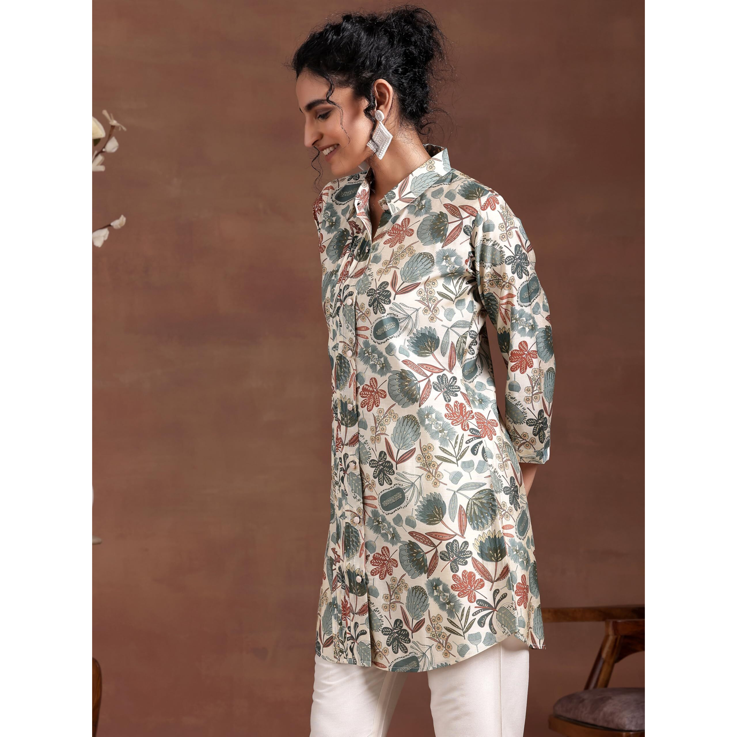 Libas Women's Silk Blend Printed Straight Kurtis (37204_Beige