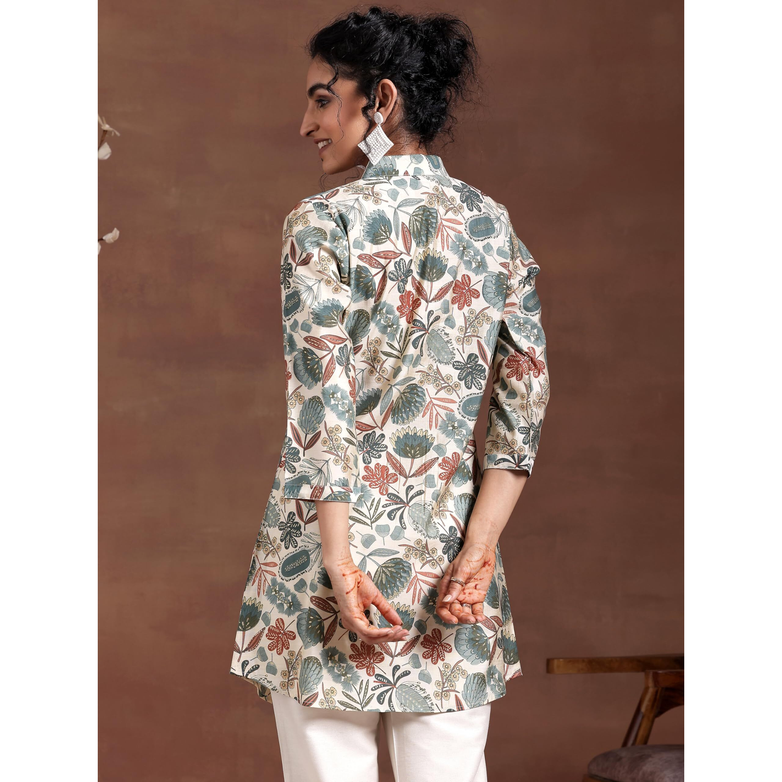 Libas Women's Silk Blend Printed Straight Kurtis (37204_Beige