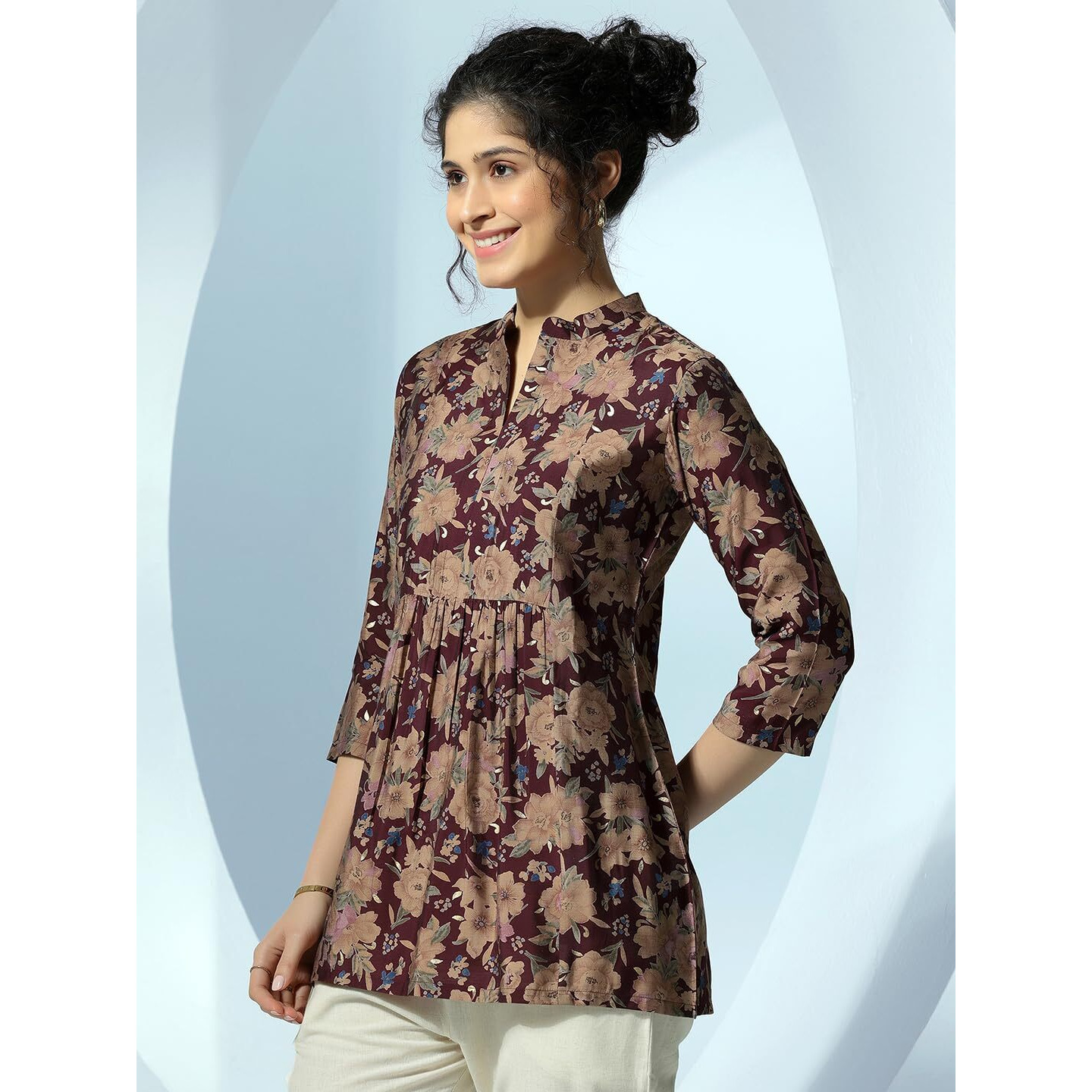 Libas Women's Silk Blend Floral Straight Kurti (37207 Maroon