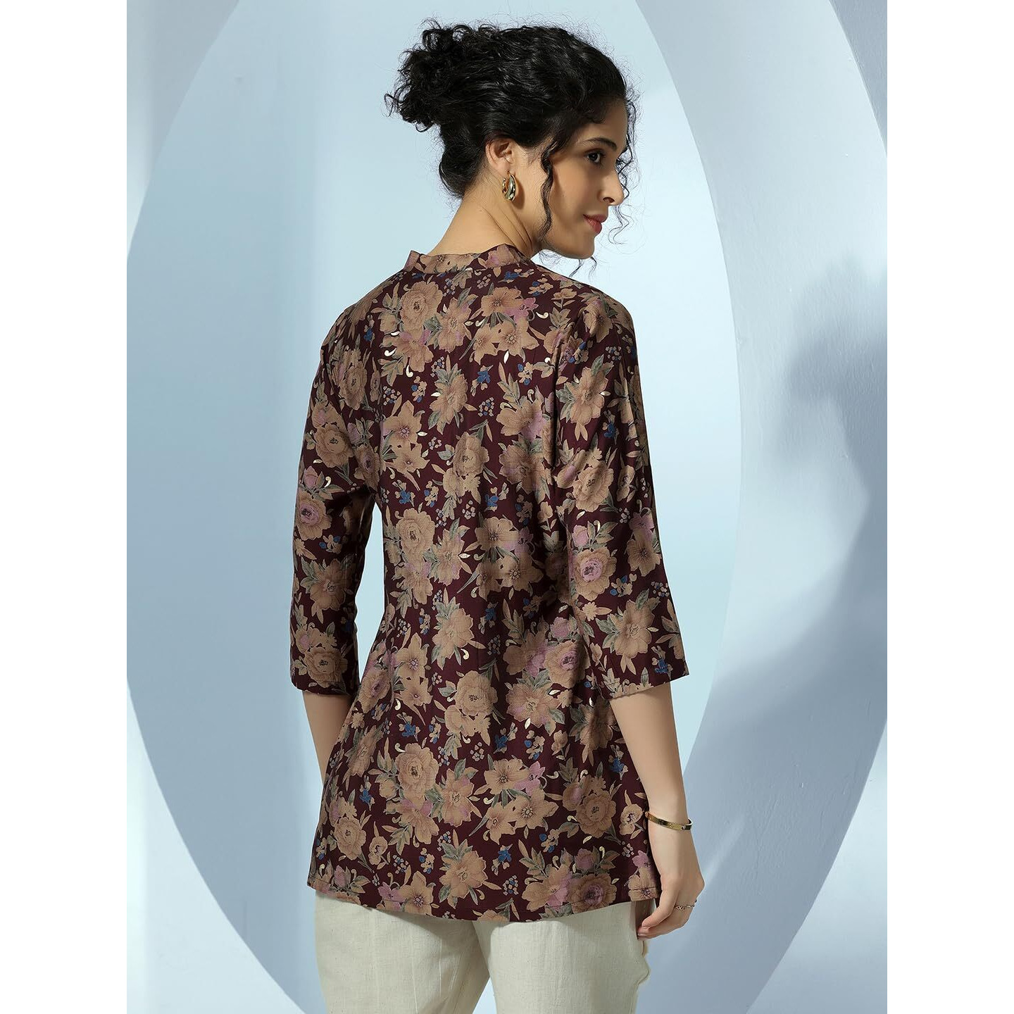 Libas Women's Silk Blend Floral Straight Kurti (37207 Maroon