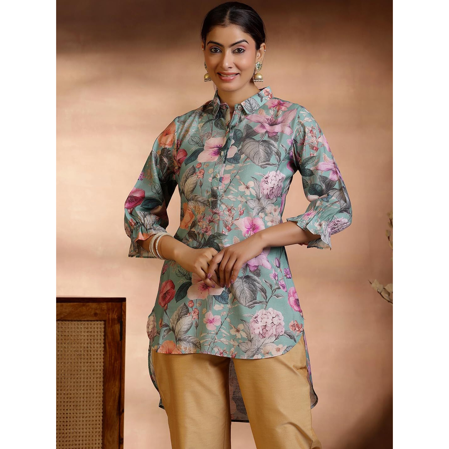 Libas Women's Silk Blend Regular Kurti (37211_Sea Green