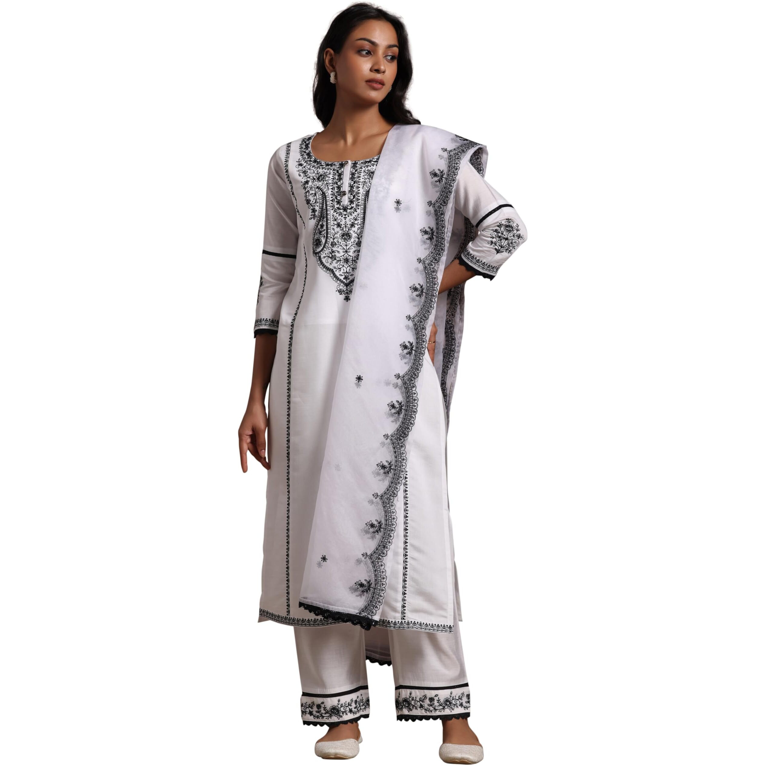 Libas Women's Pure Cotton Kurta Set (27823_White