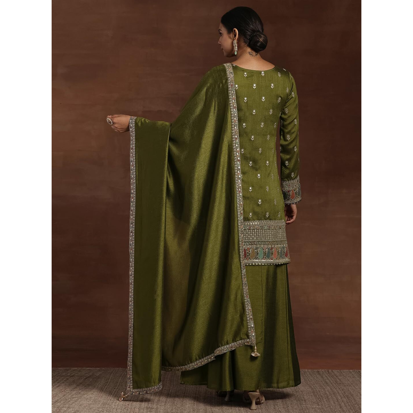 Libas Women's Silk Blend Kurta Sets (48607_Olive
