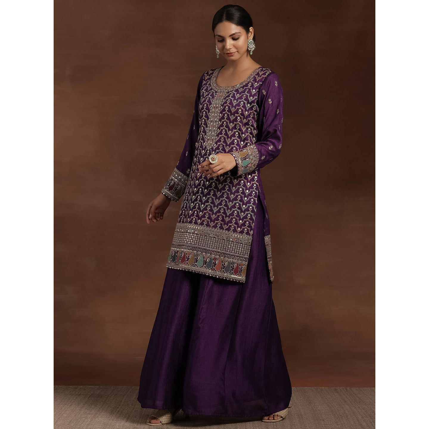 Libas Women's Silk Blend Kurta Sets (48608_Purple