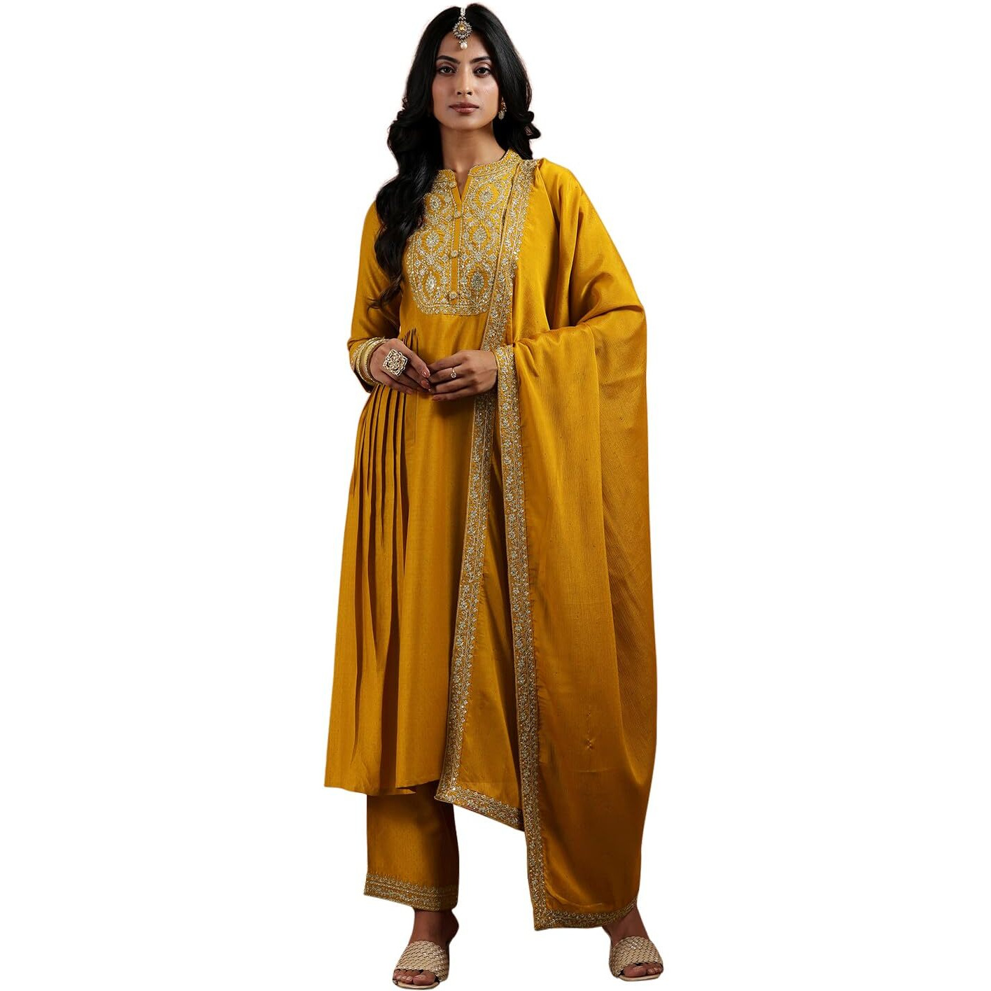 Libas Women's Silk Blend Kurta Set (48568_Mustard