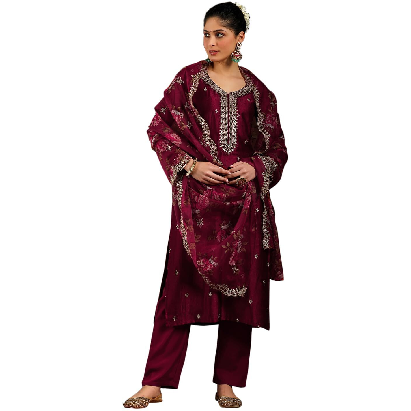 Libas Women's Silk Blend Kurta Set (48604_Maroon