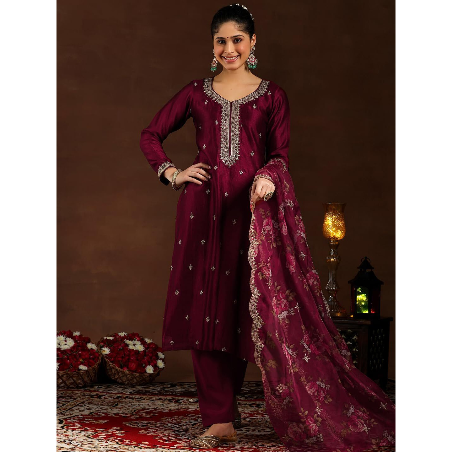 Libas Women's Silk Blend Kurta Set (48604_Maroon
