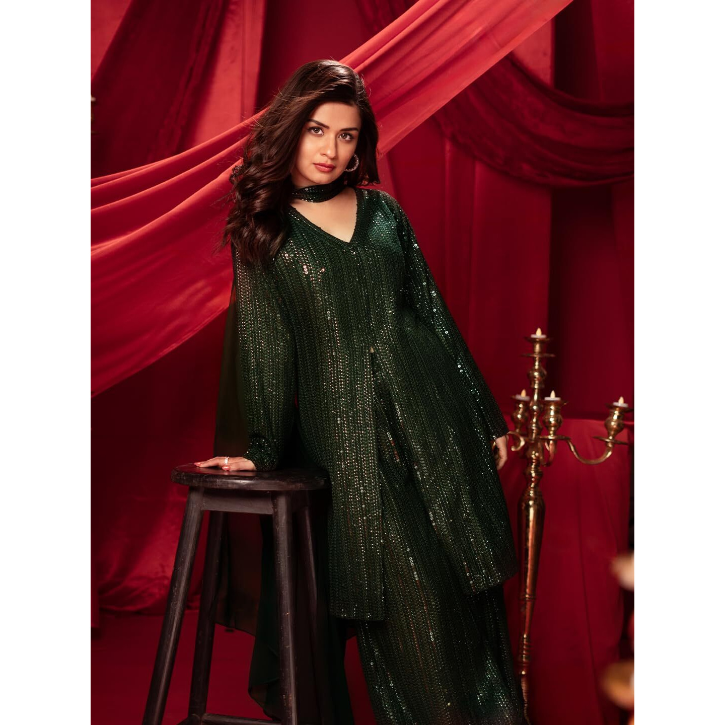 Libas Art Womens Embroidered Georgette A-Line Kurta With Palazzos And Dupatta