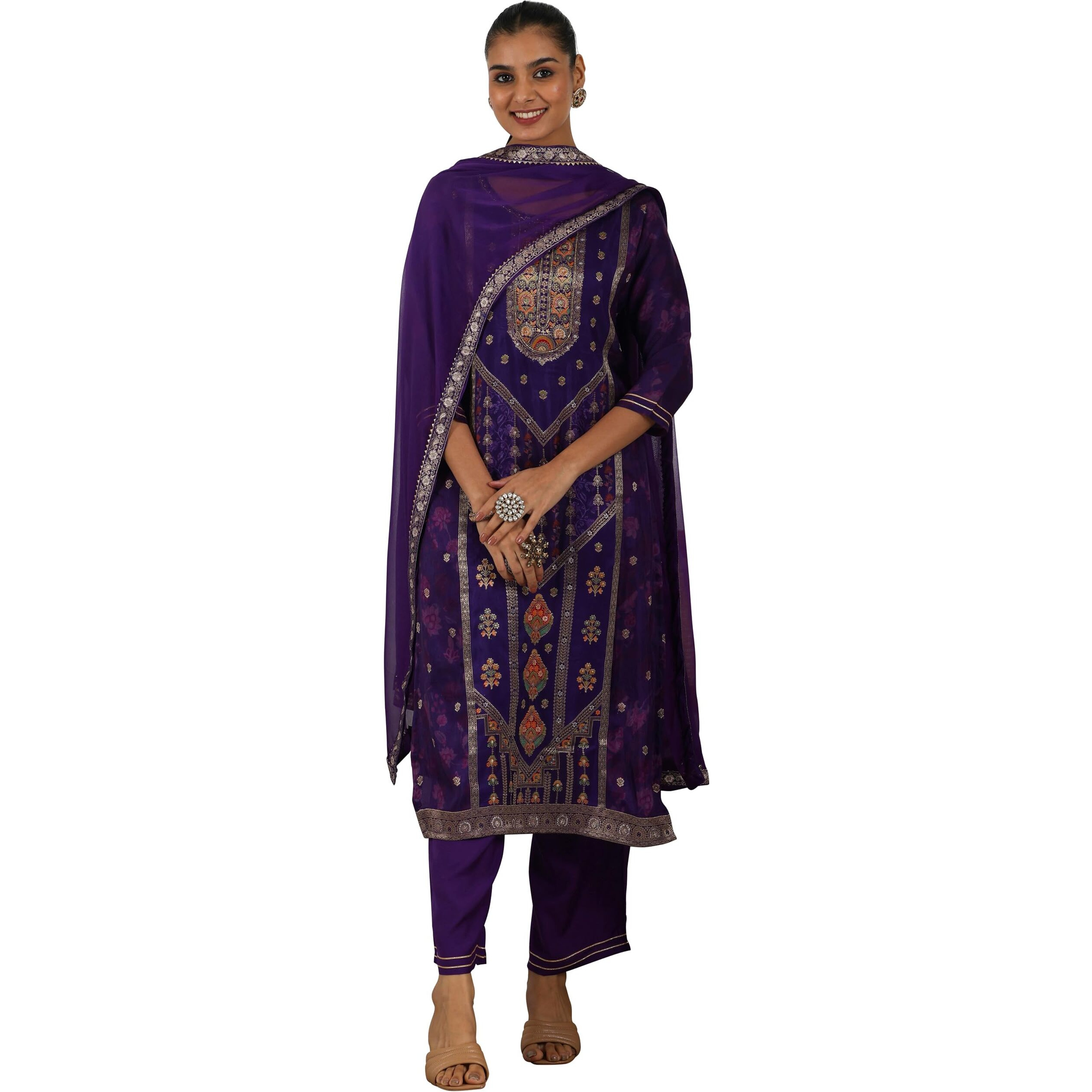 Libas Women's Silk Blend Kurta Set (48656_Purple