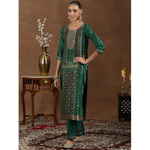 Libas Women's Silk Blend Kurta Set (48659_Green