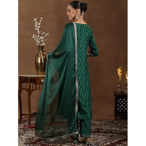 Libas Women's Silk Blend Kurta Set (48659_Green