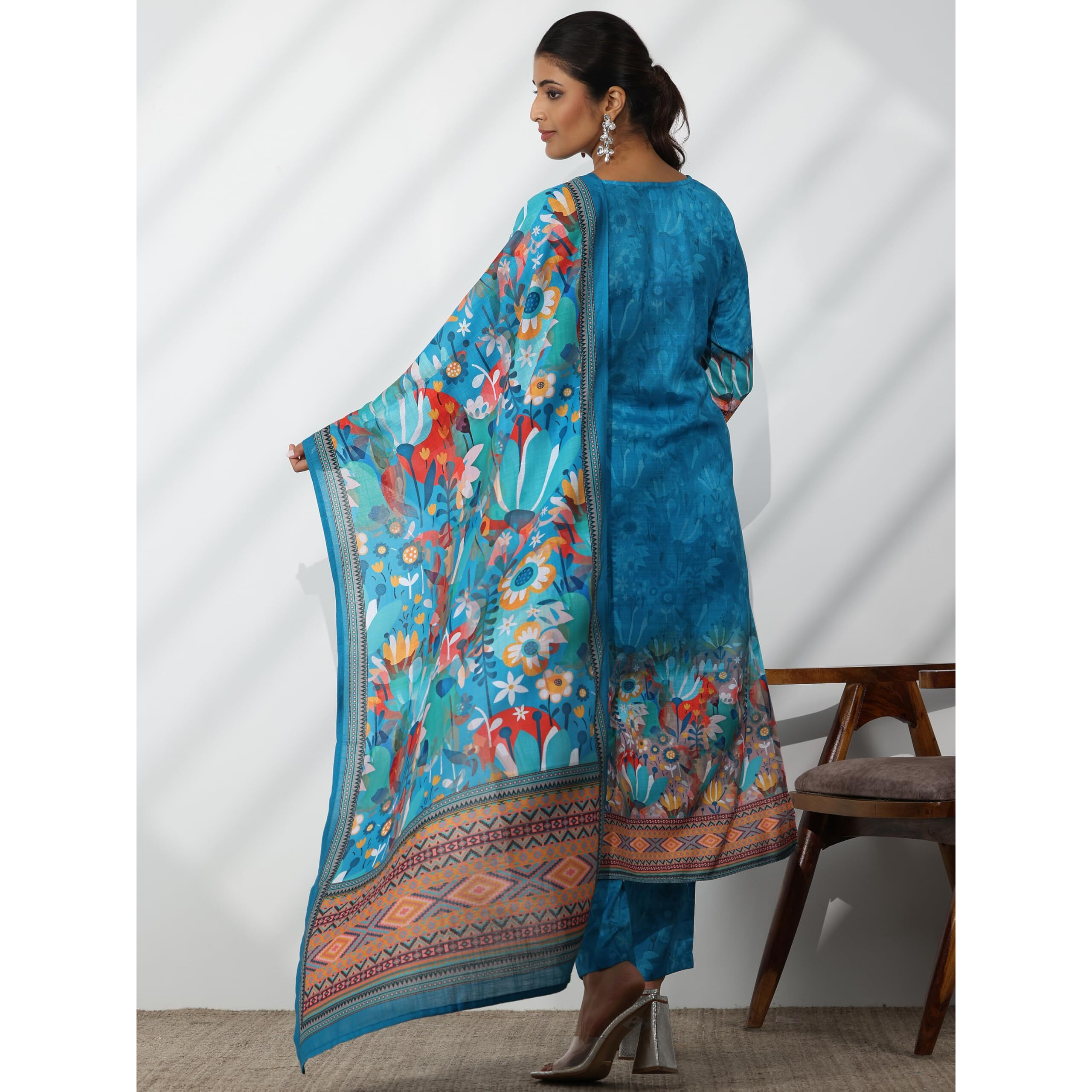 Libas Women's Linen Kurta Set (27837_Blue