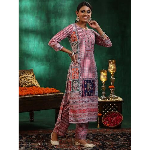 Libas Women's Linen Kurta Set (27840_Multicolor