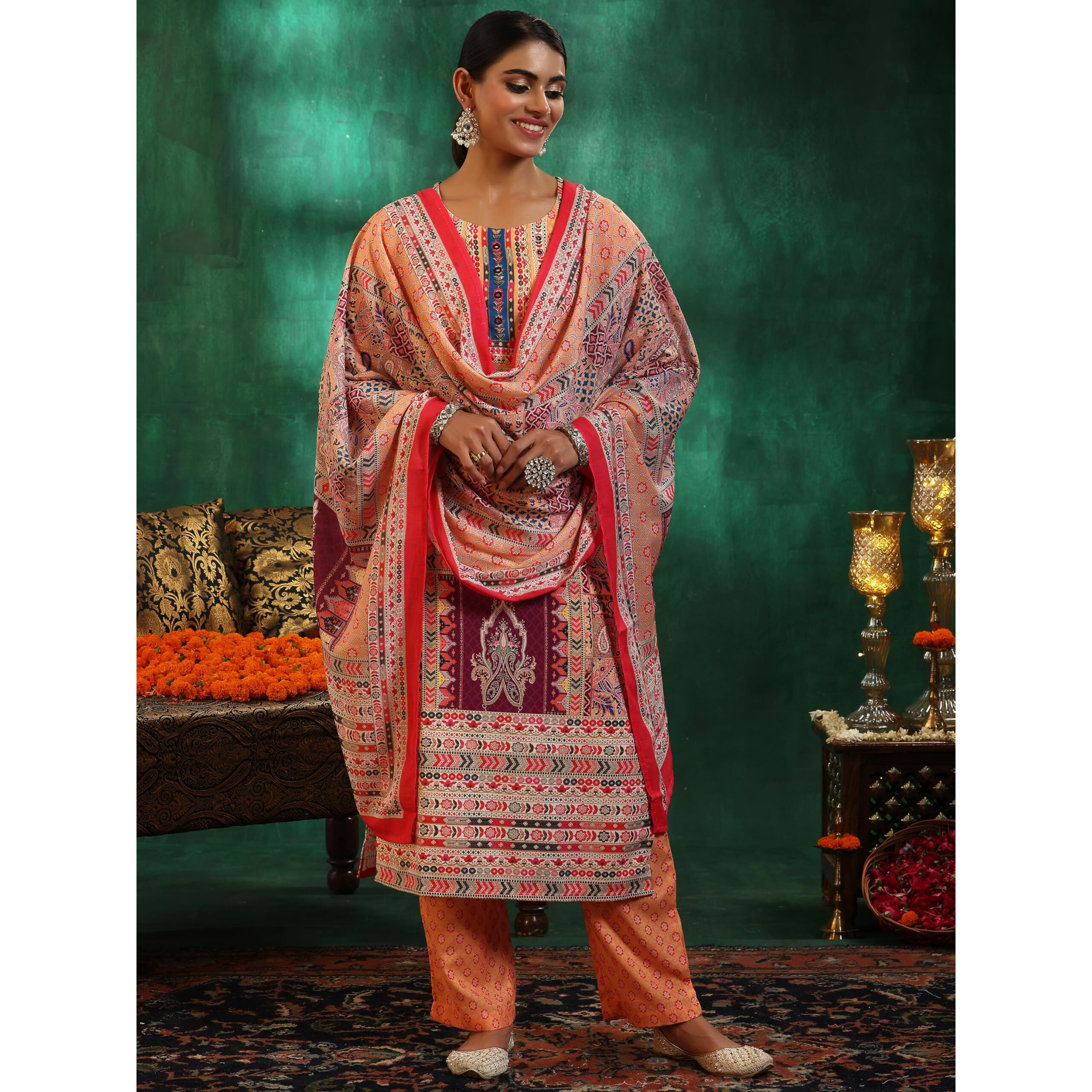 Libas Women's Linen Kurta Set (27842_Multicolor
