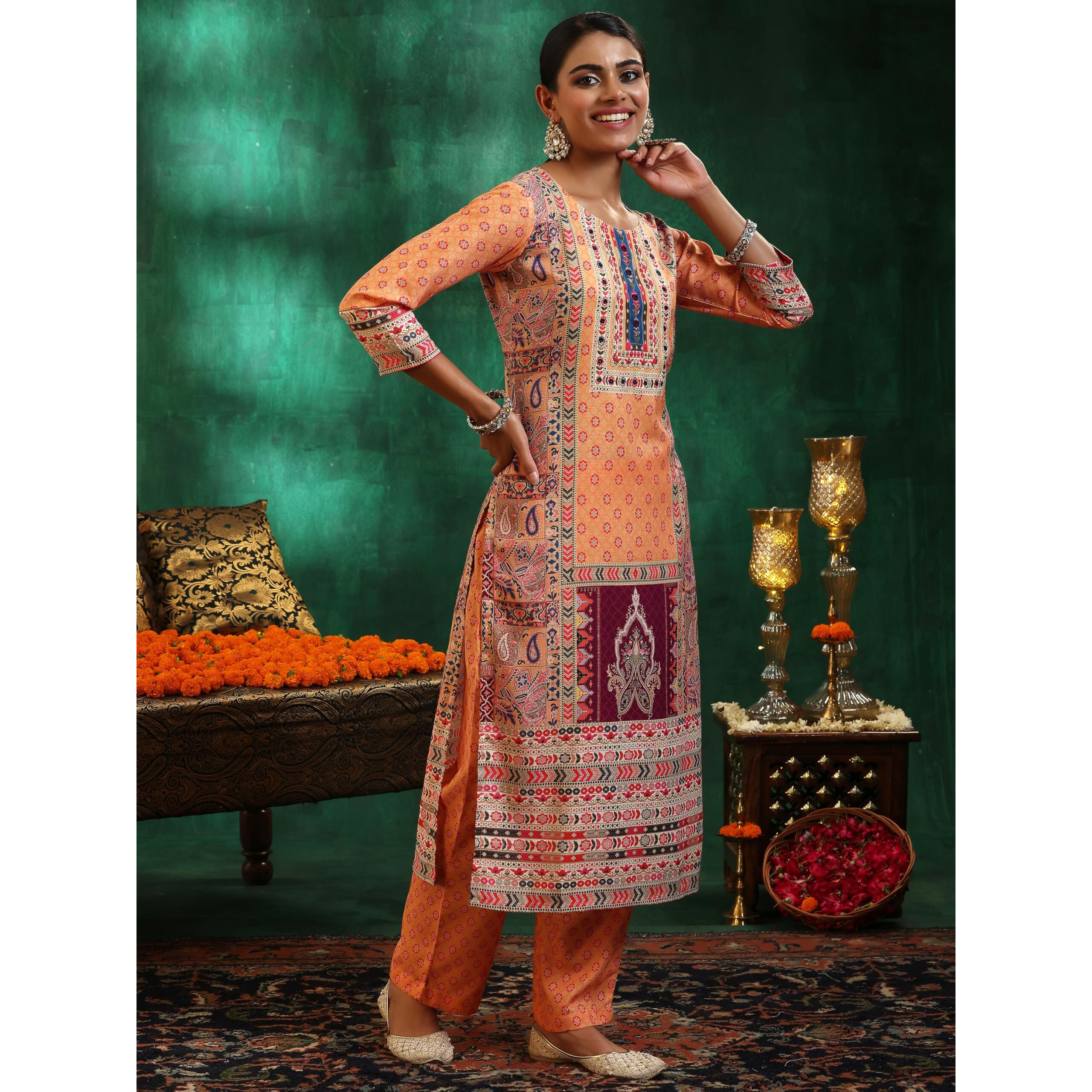 Libas Women's Linen Kurta Set (27842_Multicolor
