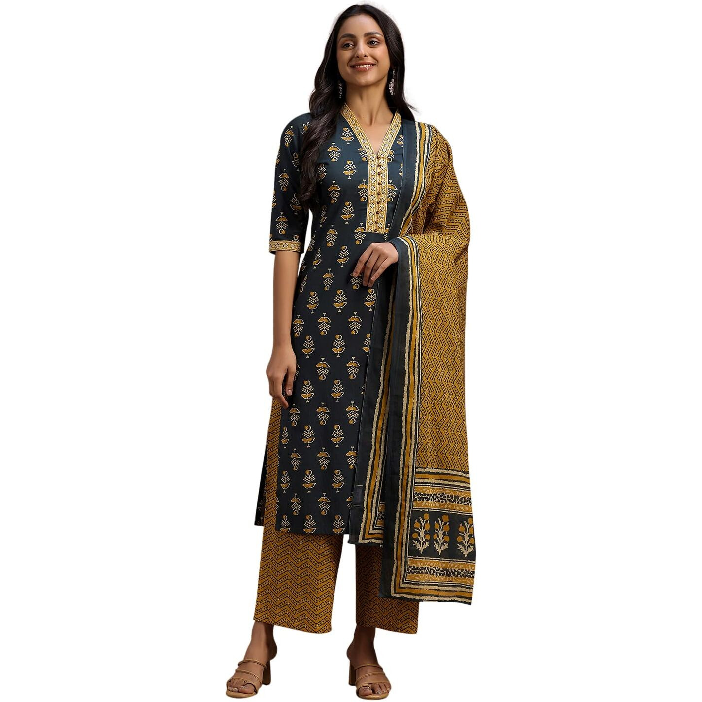 Libas Women's Pure Cotton Kurta Sets (36654O_Green