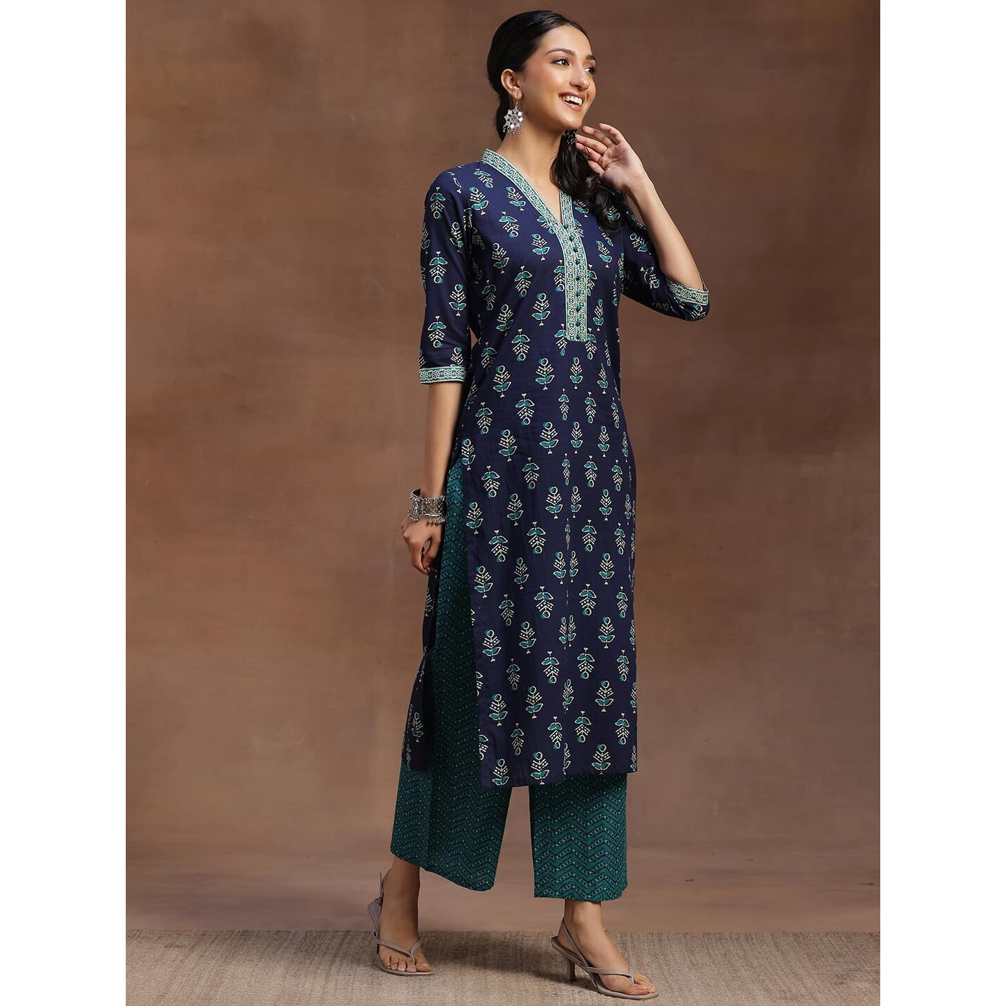 Libas Women's Cotton Printed Kurta Set (36655O Blue