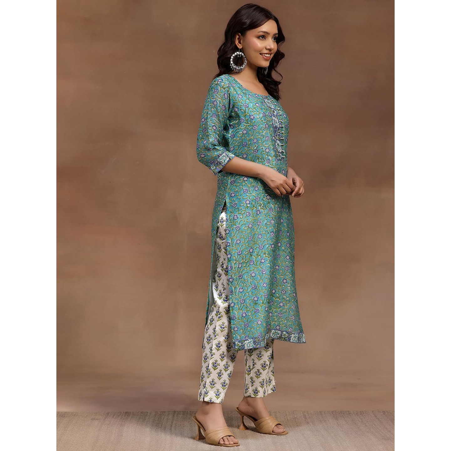 Libas Womens Printed Cotton Straight Kurta With Trousers And Dupatta