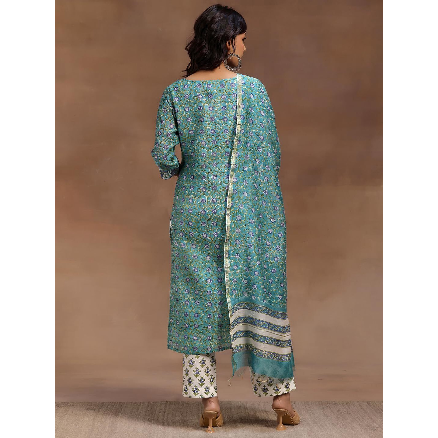 Libas Womens Printed Cotton Straight Kurta With Trousers And Dupatta