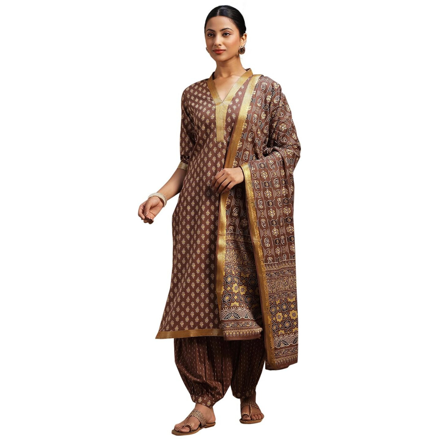 Libas Women's Cotton Kurta Sets (36666O_Brown_Xs)