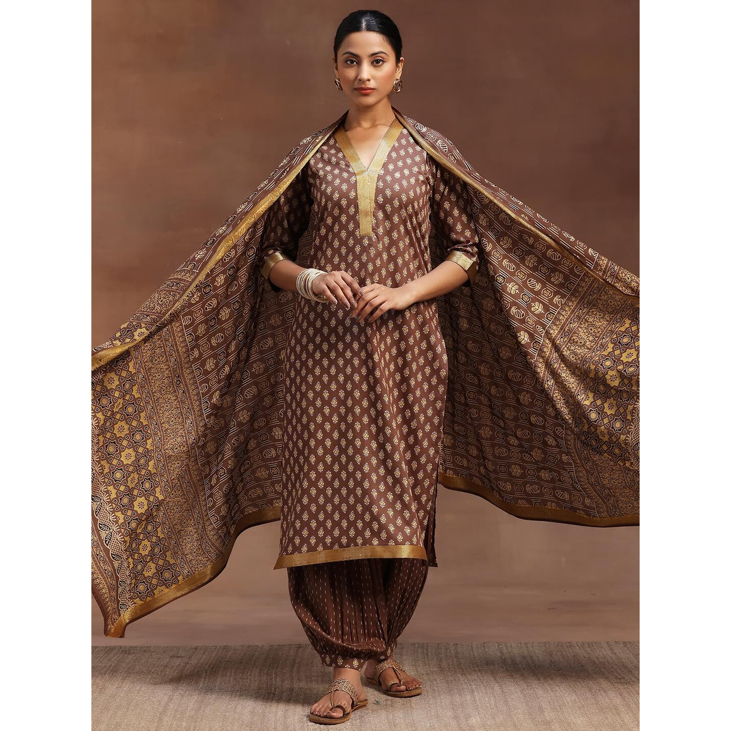 Libas Women's Cotton Kurta Sets (36666O_Brown_Xs)